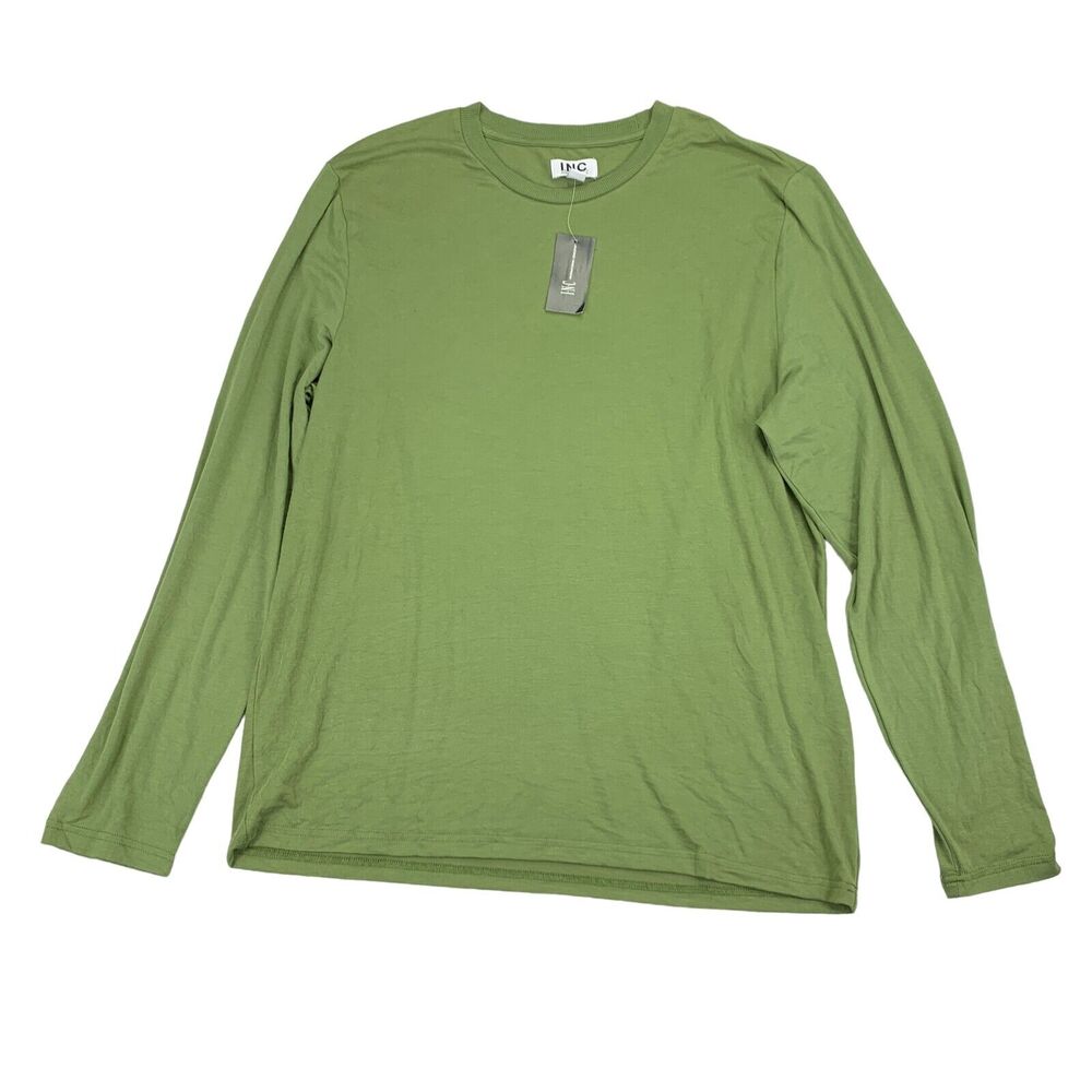 INC Mens Solid Long Sleeve Crewneck Pajama T-Shirt Dry Grass Green XL